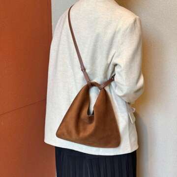 QHD Suede Bag Commuter Bag Handbag Suede Slouchy Bag Large Purse Shoulder Bag Hobo Bag Trendy Bags Suede Purse (Brown,One Size)