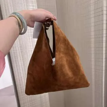 QHD Suede Bag Commuter Bag Handbag Suede Slouchy Bag Large Purse Shoulder Bag Hobo Bag Trendy Bags Suede Purse (Brown,One Size)