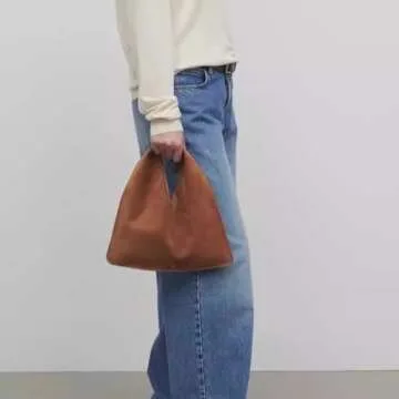 QHD Suede Bag Commuter Bag Handbag Suede Slouchy Bag Large Purse Shoulder Bag Hobo Bag Trendy Bags Suede Purse (Brown,One Size)