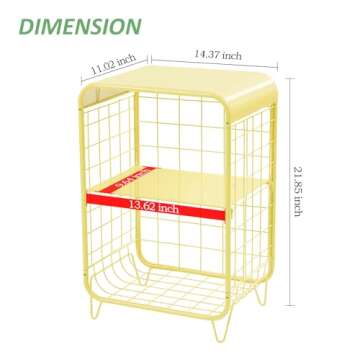SYKIARIOL Metal Side Table,Cute Nightstand,3 Tier End Table with Storage,Vintage Bedside Table,Girls Bedroom Furniture,Accent Table,Small Coffee Table for Living Room,Bedroom,Dorm,Yellow