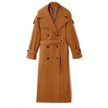Farktop Womens Oversized Long Trench Coat Double Breasted Lapel Windproof Overcoat with Belt