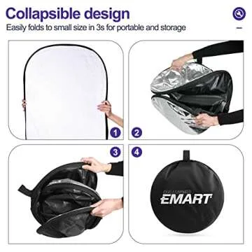 EMART 24'' x 36''(60 x 90cm) 5 in 1 Photo Collapsible Photography Reflector with Bag, Large Oval Portable Panel for Studio Video, Portraint, Outdoor Shooting -Translucent, White, Silver, Gold, Black