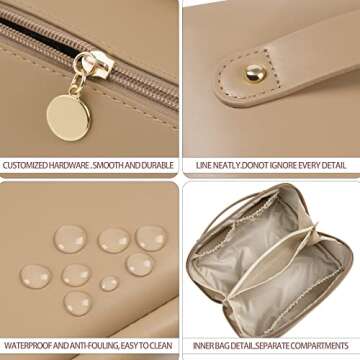 Nhmpretty Large Capacity Travel Cosmetic Bag - Makeup Bag, PU Leather Waterproof Cosmetic Bags, Women Portable Travel Makeup Bag With Handle and Divider Flat Lay make up bag (Z-Coffee)