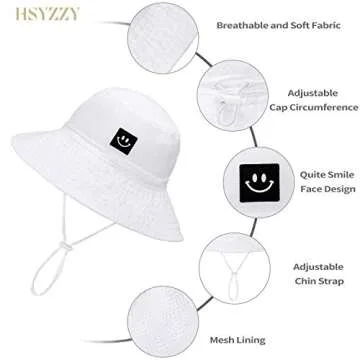 Baby Sun Hat Toddler Summer UPF 50+ Sun Protection Baby Boy Beach Hats Adjustable Baby Girl Wide Brim Kid Bucket Cap Gray+White