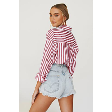 thefabland Women's Striped Long Sleeve Casual Shirt