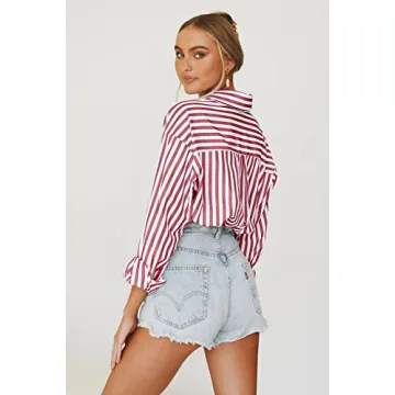 thefabland Women's Striped Long Sleeve Casual Shirt