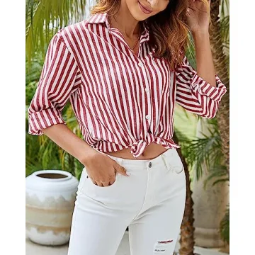 thefabland Women's Striped Long Sleeve Casual Shirt