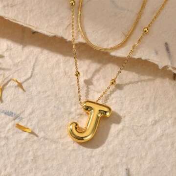 LUCA SMITH Initial Necklaces for Women, Dainty Balloon Bubble Letter Necklace, Name Letter Alphabet Pendant Layered Choker Necklaces Personalized Jewelry Gift