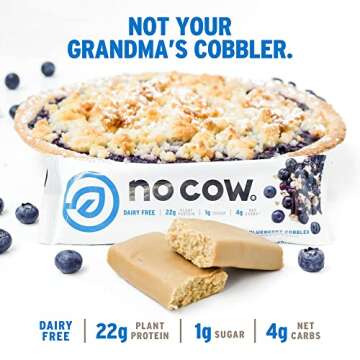 No Cow High Protein Bars, Blueberry Cobbler - Healthy Snacks, 20g Vegan Protein, High Fiber, Low Sug...