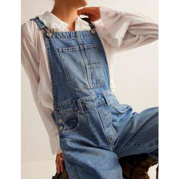 Qazel Vorrlon Denim Overalls for Women Barrel Wide Leg Bib Baggy Jeans Adjustable Denim Romper Stretch Jumpsuit Y2K Pants