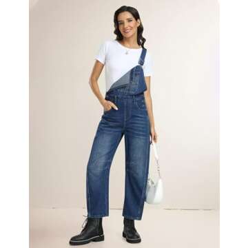 Qazel Vorrlon Denim Overalls for Women Barrel Wide Leg Bib Baggy Jeans Adjustable Denim Romper Stretch Jumpsuit Y2K Pants