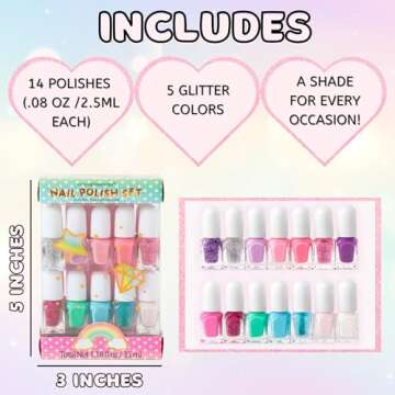 Unicorn Glitter Kids Nail Polish Set - 14 Non-Toxic Colors