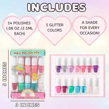 Unicorn Glitter Kids Nail Polish Set - 14 Non-Toxic Colors