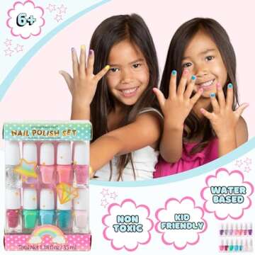 Unicorn Glitter Kids Nail Polish Set - 14 Non-Toxic Colors