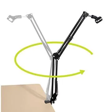 Selfie Microphone Arm Stand, Microphone Adjustable Desk Suspension Boom Scissor Arm with Mic Clip Holder & Table Mounting Clamp, heavy duty Microphone Mount for DJ, music recorder and computer PC game