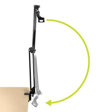 Selfie Microphone Arm Stand, Microphone Adjustable Desk Suspension Boom Scissor Arm with Mic Clip Holder & Table Mounting Clamp, heavy duty Microphone Mount for DJ, music recorder and computer PC game
