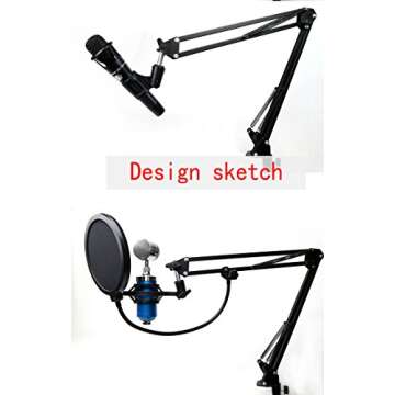 Selfie Microphone Arm Stand, Microphone Adjustable Desk Suspension Boom Scissor Arm with Mic Clip Holder & Table Mounting Clamp, heavy duty Microphone Mount for DJ, music recorder and computer PC game