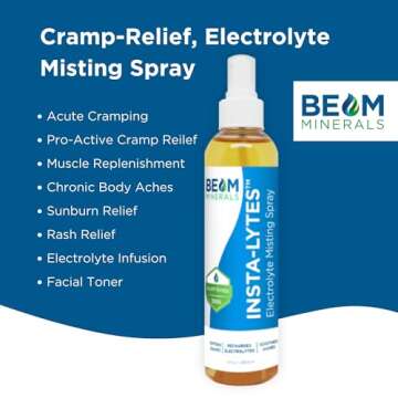 BEAM MINERALS Insta-Lytes Cramp-Relief Electrolyte Misting Spray | Natural Liquid Electrolytes | Micronutrients Supplement for Cramping, Muscle Aches, and Rash Relief