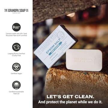 Grandpa Soap Co. Epsom Salt Bar Soap - Vegan Cleanser, 3 Pack