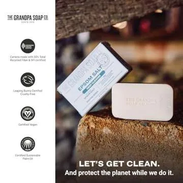 Grandpa Soap Co. Epsom Salt Bar Soap - Vegan Cleanser, 3 Pack