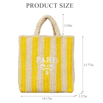 OWGSEE Straw Beach Bag for Women Summer Woven Tote Bag Packable Straw Purses and Handbags for Vacation Holiday (M-Yellow)