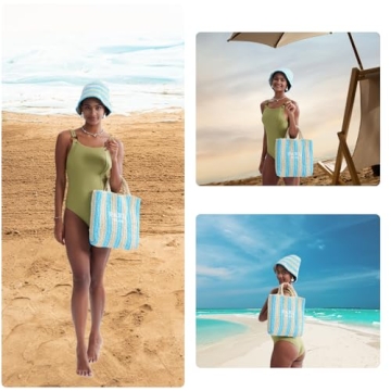 OWGSEE Straw Beach Bag for Women Summer Woven Tote Bag Packable Straw Purses and Handbags for Vacation Holiday (M-Yellow)