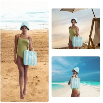 OWGSEE Straw Beach Bag for Women Summer Woven Tote Bag Packable Straw Purses and Handbags for Vacation Holiday (M-Yellow)