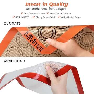 MMmat Silicone Baking Mats - Best German Silicone - Non Slip Silicone Baking Sheet, Non Stick Reusable Silicone Mats for Baking, Oven Liner, Counter Mat - 2 Half Sheets Cookie Baking Mats
