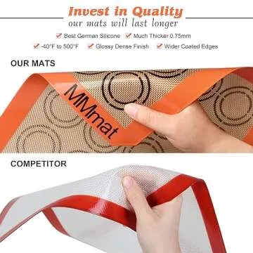 MMmat Silicone Baking Mats - Best German Silicone - Non Slip Silicone Baking Sheet, Non Stick Reusable Silicone Mats for Baking, Oven Liner, Counter Mat - 2 Half Sheets Cookie Baking Mats