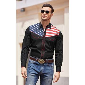 COOFANDY Men's American Flag Shirts Casual Long Sleeve Cowboy Shirts for Men (Large, Black)