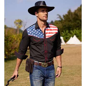 COOFANDY Men's American Flag Shirts Casual Long Sleeve Cowboy Shirts for Men (Large, Black)