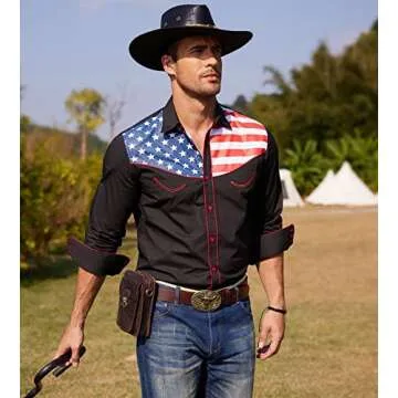 COOFANDY Men's American Flag Shirts Casual Long Sleeve Cowboy Shirts for Men (Large, Black)
