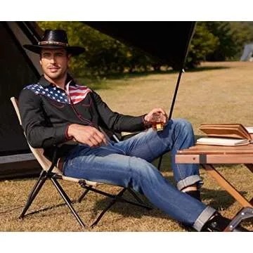 COOFANDY Men's American Flag Shirts Casual Long Sleeve Cowboy Shirts for Men (Large, Black)