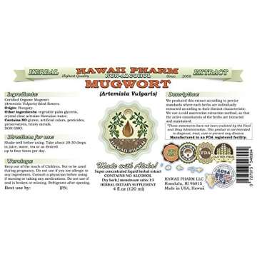 Mugwort Alcohol-Free Liquid Extract, Organic Mugwort (Artemisia vulgaris) Dried Flower Glycerite Nat...