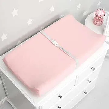 TILLYOU Changing Pad Cover Set in Soft Jersey Material - Fits 32"/34''x16 Contoured Pad for Babies,Peachy Pink & White