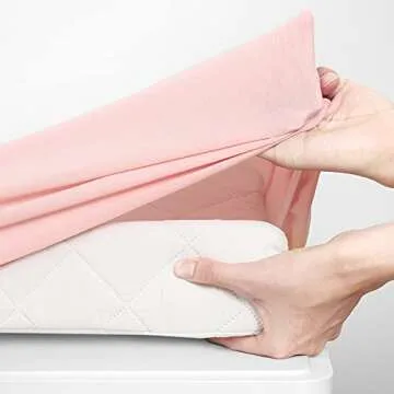 TILLYOU Changing Pad Cover Set in Soft Jersey Material - Fits 32"/34''x16 Contoured Pad for Babies,Peachy Pink & White