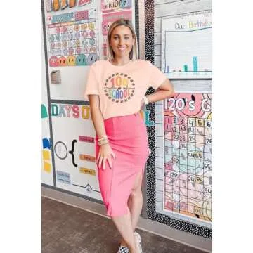 100 Days of School Shirt Teacher Happy 100th Day of School Tshirt Women Casual Teacher Life Tee Tops Pink