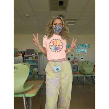 100 Days of School Shirt Teacher Happy 100th Day of School Tshirt Women Casual Teacher Life Tee Tops Pink