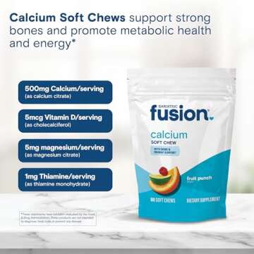 Bariatric Fusion Bariatric Calcium Chews | Calcium Citrate with Vitamin D3 Calcium Supplement Bariatric Vitamin | Sugar Free Calcium Citrate Chewable | Calcium Citrate 500mg | Fruit Punch | 60 Count