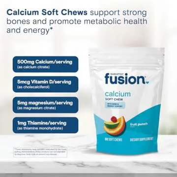 Bariatric Fusion Bariatric Calcium Chews | Calcium Citrate with Vitamin D3 Calcium Supplement Bariatric Vitamin | Sugar Free Calcium Citrate Chewable | Calcium Citrate 500mg | Fruit Punch | 60 Count