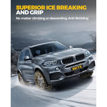 KYX Tire Chains for Car/SUV/Pickup Truks, Adjustable Universal Emergency Snow Chains for Tire, 8.7-11.1 inch, 8 Pcs,
