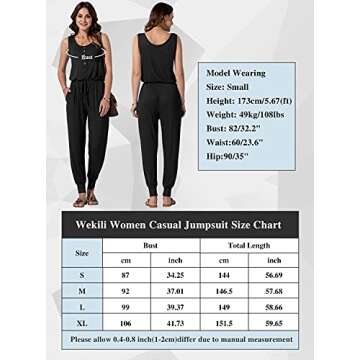 WEKILI Women’s Round-Neck Sleeveless Romper Elastic Waist Stretchy Casual Loose Long Pants with Pockets Jumpsuit Tie Dye Black M