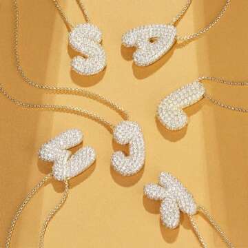 KissYan Bubble Letter Necklace, 14K Gold Plated Balloon Initial Pendant Box Chain Necklace Dainty Pave CZ Jewelry Gift for Women(Gold K)