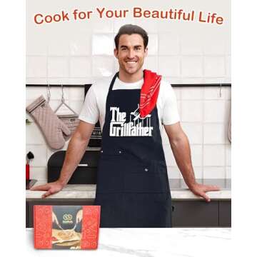 Funny Cooking Chef Apron for Men with Pockets BBQ Kitchen Work Aprons Birthday Father's day Creative Gifts