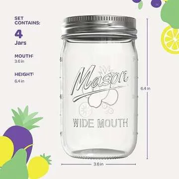 SEWANTA 32 oz Wide Mouth Mason Jars - Versatile & Durable