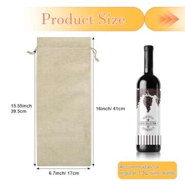 Shintop 10pcs Jute Wine Bags 1.5L, 16 x 6.7 inches Hessian Wine Bottle Gift Bags with Drawstring (Brown)