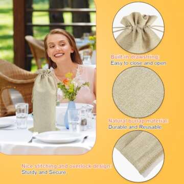 Shintop 10pcs Jute Wine Bags 1.5L, 16 x 6.7 inches Hessian Wine Bottle Gift Bags with Drawstring (Brown)