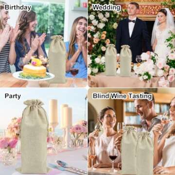 Shintop 10pcs Jute Wine Bags 1.5L, 16 x 6.7 inches Hessian Wine Bottle Gift Bags with Drawstring (Brown)