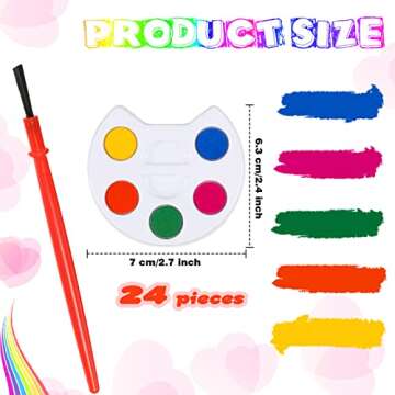 24 Pack Mini Watercolor Kids Paint Set Painting Valentines Day Card Mini Watercolor Palette, 5 Color Tray with Paint Brush Included, Preschool Coloring Cards Valentines Day Gifts to Color for Party
