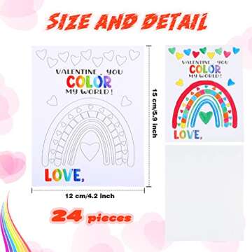 24 Pack Mini Watercolor Kids Paint Set Painting Valentines Day Card Mini Watercolor Palette, 5 Color Tray with Paint Brush Included, Preschool Coloring Cards Valentines Day Gifts to Color for Party